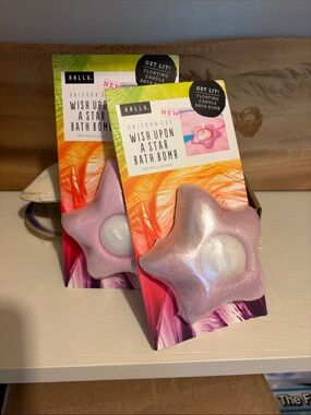 Two Pink Shimmery Star Bath Bombs with Floating Candle
